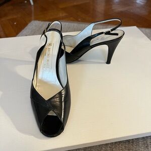 Bruno Magli Black Peep-Toe Slingback Heels